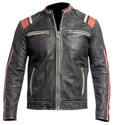 Vintage Biker Retro Motorcycle Cafe Racer Leather Jacket Black - Feather skin - Modalova