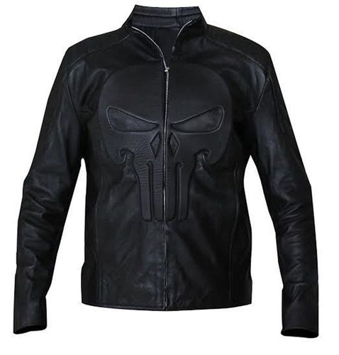 Punisher Embossed Men's Skull Emblem Black Biker Synthetic Jacket S - Feather skin - Modalova