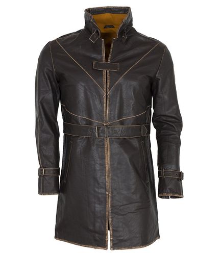 Distressed Brown Genuine Leather Trench Coat XXS - Feather skin - Modalova