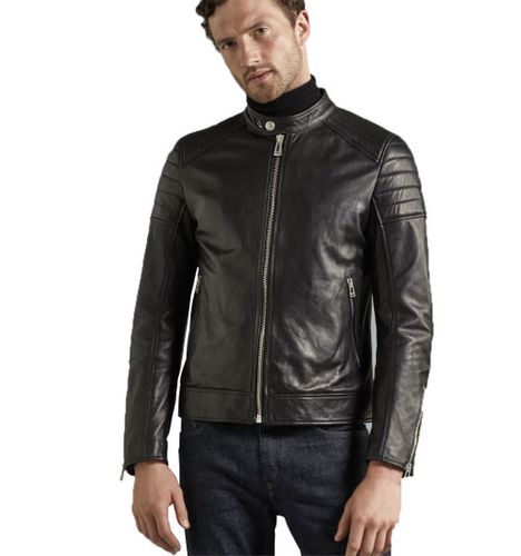 Cafe Racer Black Genuine Leather Jacket - Feather skin - Modalova
