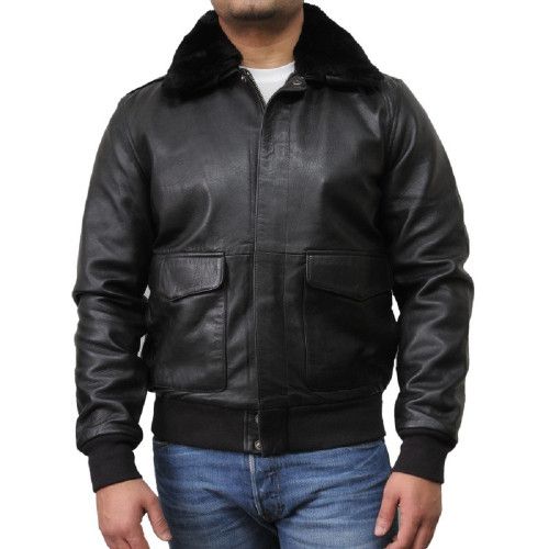 Men's Leather Jacket Artificial Fur Bomber FS4 - Feather skin - Modalova