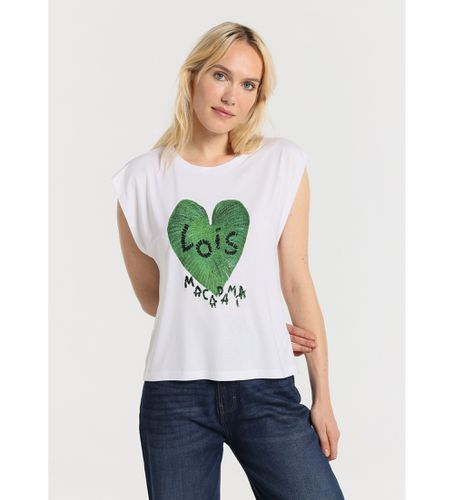 Unisex. 422562480 T-shirt à col rond avec imprimé feuilles de macadamia et perles (XS), Casuel, Viscose, Manche courte - Lois Jeans - Modalova