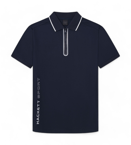 HM563338 Polo Hs Zip (S), Casuel, Coton, Manche courte, Marine - Hackett London - Modalova