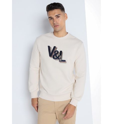 Til mænd. 4606555 3D-broderet sweatshirt med krave i kasseform (S), Beige, Casual, Bomuld, Lange ærmer - Victorio & Lucchino, V&L - Modalova