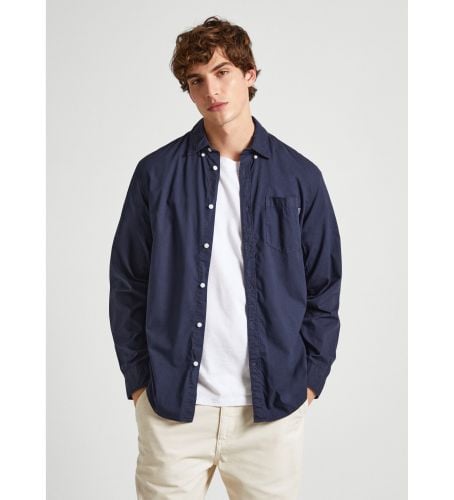 Til mænd. PM308270 Prince navy skjorte (S), Casual, Party, Bomuld, Klassisk, Lange ærmer, Bæredygtig, Blå - Pepe Jeans - Modalova