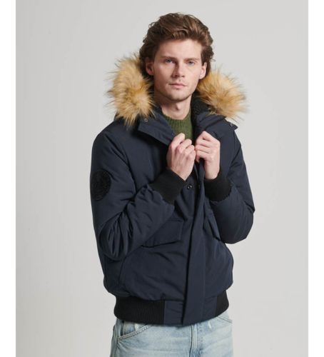 Til mænd. M5011742A Everest navy quiltet bomberjakke med hætte og hætte (S), Casual, Polyester - Superdry - Modalova