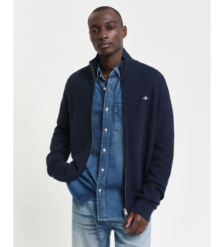 Til mænd. 8030215 Navy tekstureret bomuld tekstureret lynlås cardigan (L), Casual, Økologisk bomuld, Bæredygtig, Blå - Gant - Modalova