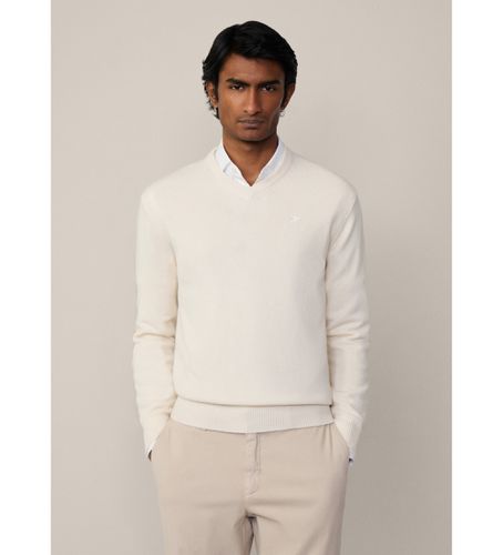 Til mænd. HM703240 Off-white pullover med V-hals (XXL), Hvid, Casual, Bomuld - Hackett London - Modalova