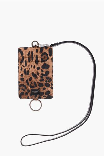 Leather leopard printed card holder with cross-body strap size Unica - Dolce & Gabbana - Modalova