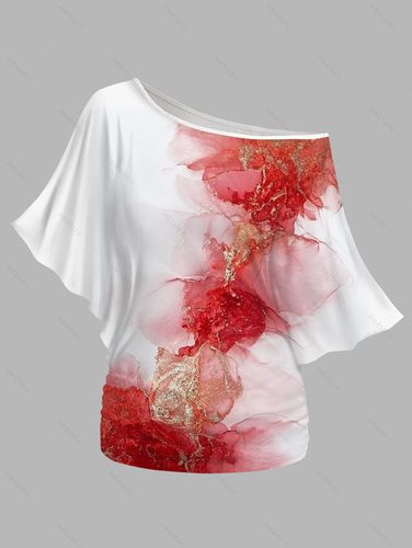 Women Tie Dye Print Oblique Shoulder Batwing Sleeve Loose T-shirt Clothing Xl / us 10 - DressLily.com - Modalova