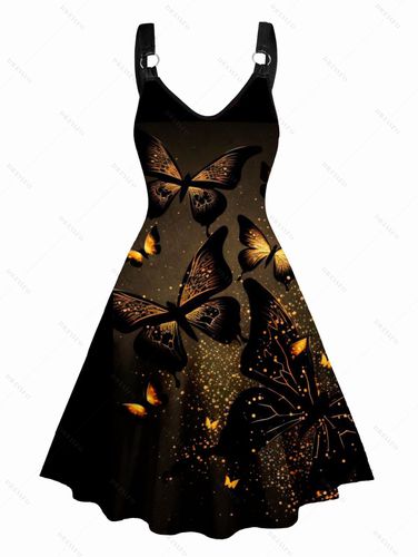 Women Butterfly Night Print A Line Dress O-ring Strap Sleeveless High Waist Dress Clothing Xl - DressLily.com - Modalova