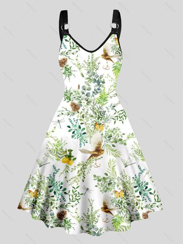 Women Allover Plant and Animals Print Tank Dress O Ring V Neck A Line Casual Dress Clothing S - DressLily.com - Modalova