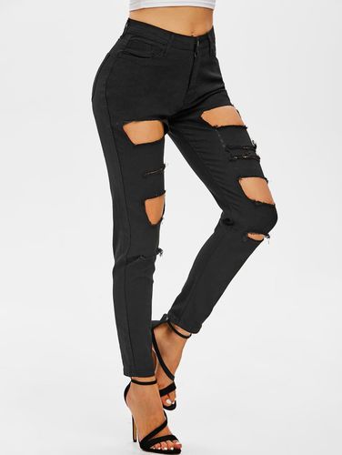 Dresslily Ripped Skinny Zipper Fly Jeans Fashion Clothing M - DressLily.com - Modalova