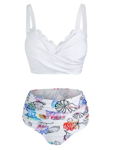 Dresslily Women Seashell Print Crossover Padded Bikini Set Swimsuit M - DressLily.com - Modalova