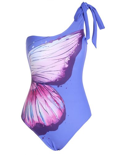 Dresslily Women Vacation One-piece Swimsuit Butterfly Print One Shoulder Padded Tied Summer Swimwear Beachwear L - DressLily.com - Modalova