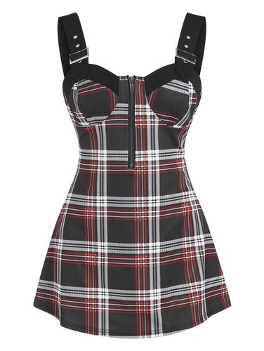 Dresslily Women Tops Plaid Corset Style Buckle Strap Zip Tank Top Clothing Online L - DressLily.com - Modalova