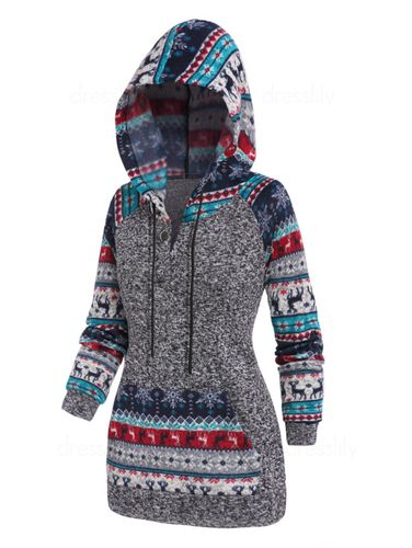 Women Hooded Tribal Pattern Raglan Sleeve Sweater Clothing M - DressLily.com - Modalova