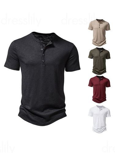 Men T-Shirts Basic T Shirt Half Button Round Neck Short Sleeve Plain Color Tee Clothing Online S - DressLily.com - Modalova