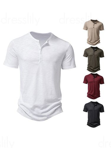 Men T-Shirts Basic T Shirt Half Button Round Neck Short Sleeve Plain Color Tee Clothing Online L - DressLily.com - Modalova