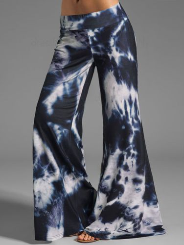 Women Tie Dye Print Wide Leg Pants Elastic Low Waist Casual Long Flare Pants Clothing L - DressLily.com - Modalova