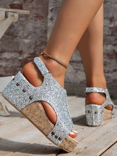 Fashion Women's Glitter Wedge Heels Buckle Strap Open Toe Outdoor Sandals - DressLily.com - Modalova