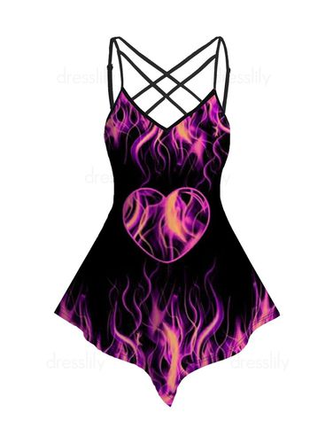 Dresslily Women Psychedelic Heart Allover Print Camisole Top Lattice Spaghetti Strap Asymmetrical Top Clothing Xxl - DressLily.com - Modalova