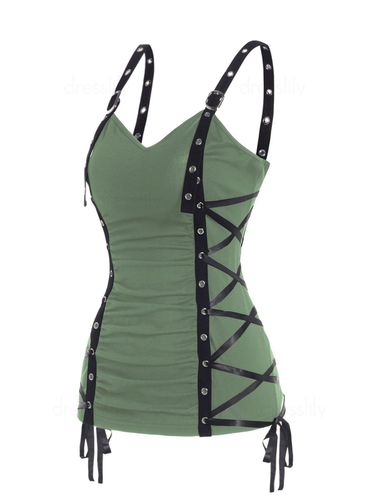 Dresslily Women Tops Plain Color Tank Top Ruched Grommet Lace Up Casual Tank Top Clothing Online S - DressLily.com - Modalova