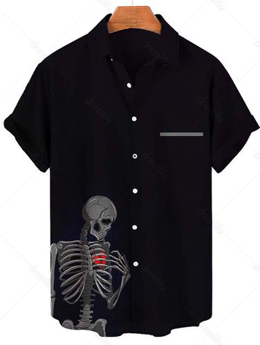 Clothing Online Halloween Skeleton Print Shirt Button Turn Down Collar Casual Shirt M - DressLily.com - Modalova