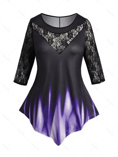 Dresslily Fashion Women Plus Size Mesh Lace Panel Top Asymmetrical Hem Casual Top Clothing Xl - DressLily.com - Modalova