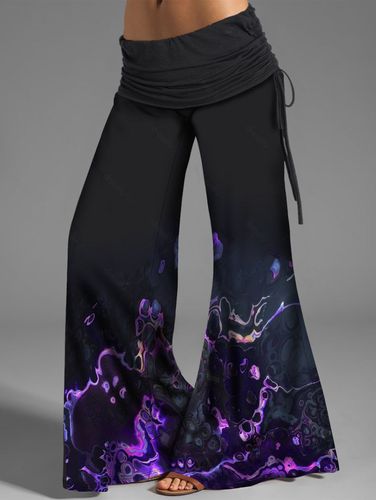 Women Psychedelic Flame Print Wide Leg Pants Cinched Ruched Foldover Loose Flare Pants Clothing S - DressLily.com - Modalova