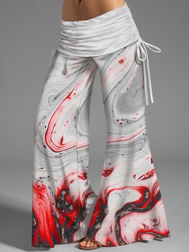 Women Psychedelic Marble Print Wide Leg Pants Cinched Ruched Foldover Loose Flare Pants Clothing S - DressLily.com - Modalova