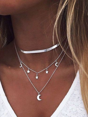 Fashion Women Star Moon Charms Trendy Layered Necklace Jewelry Online - DressLily.com - Modalova