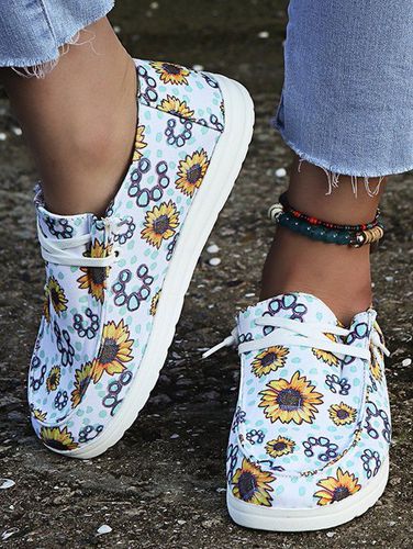 Fashion Women's Flower Print Lace Up Slip On Flat Shoes - DressLily.com - Modalova