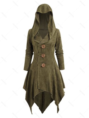 Women Asymmetric Long Hooded Coat Button Solid Color Irregular Hem Coat L / us 8-10 - DressLily.com - Modalova
