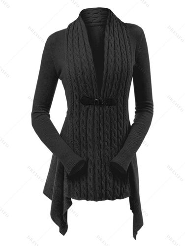 Women Cable Knit Buckle Asymmetrical Cardigan Clothing S - DressLily.com - Modalova