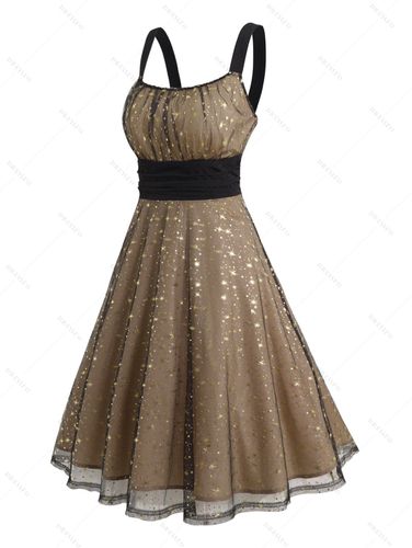 Dresslily Women Sparkly Star Sheer Mesh Overlay Party Dress Ruched Backless High Waist Midi Dress Clothing S / us 4 - DressLily.com - Modalova