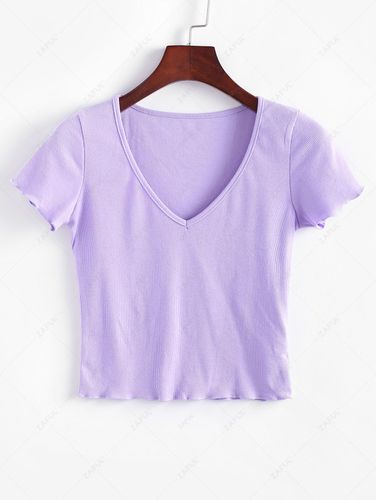 Camiseta Acanalada con Cuello en V - ZAFUL - Modalova