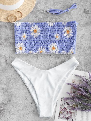 ZAFUL Floral Sunflower Daisy Bandeau Smocked Bikini Swimsuit S - ZAFUL Product Catalog (GBP) - Modalova