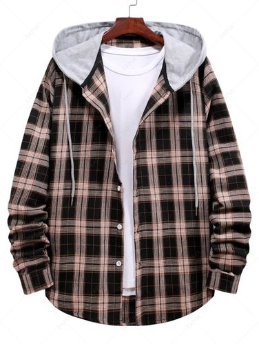 Camisa con Capucha a Cuadros con Estampado - ZAFUL - Modalova