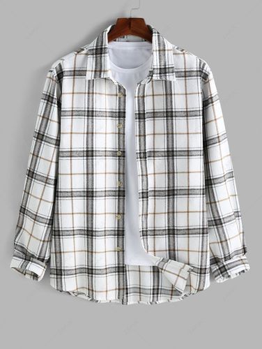 Camisa de Manga Larga con Botón a Cuadros - ZAFUL - Modalova