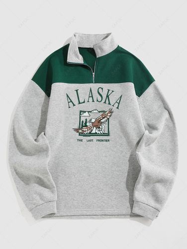 Mens Streetwear Vintage ALASKA Graphic Eagle Printed Colorblock Fleece Quarter Zip Sweatshirt S - ZAFUL - Modalova