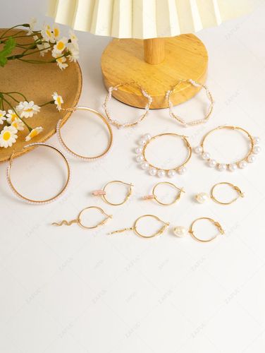 Conjunto de Pendientes de Aro de Forma de Serpiente con Artificiales Perlas - ZAFUL - Modalova