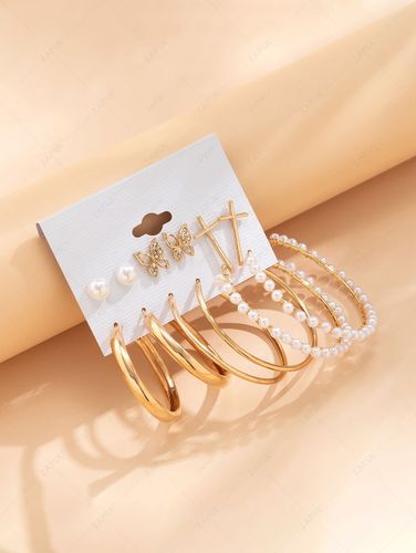 Pendientes de Aro de Perlas de Imitación en Forma de Mariposa de Corazones - ZAFUL - Modalova