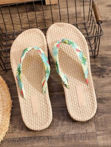 Vacation Beach Butterfly Pattern Espadrilles Straw Slip On Sandals Flip Flops - ZAFUL - Modalova