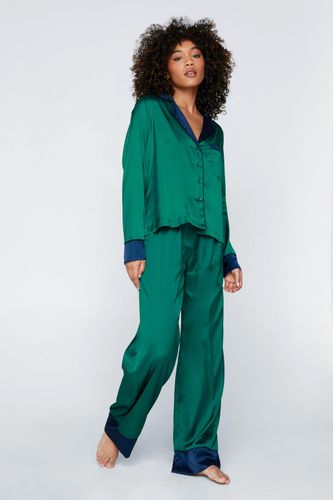 Womens Contrast Detail Pajama Shirt And trousers Set - - 10 - Nasty Gal - Modalova