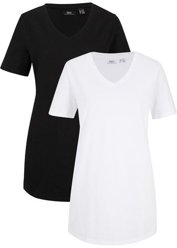 Camiseta larga básica con cuello en V y manga corta (2 unidades) - bpc bonprix collection - Modalova