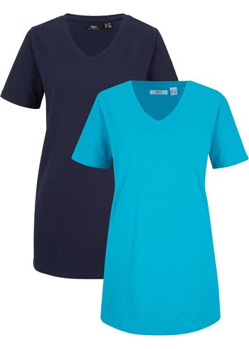 Camiseta larga básica con cuello en V y manga corta (2 unidades) - bpc bonprix collection - Modalova