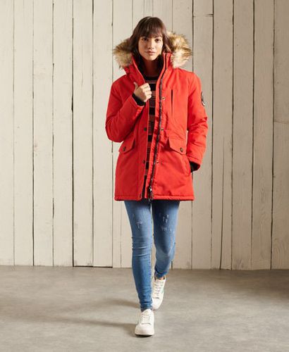 Women's Hooded Everest Faux Fur Parka Coat Red / High Risk Red - Size: 12 - Superdry - Modalova