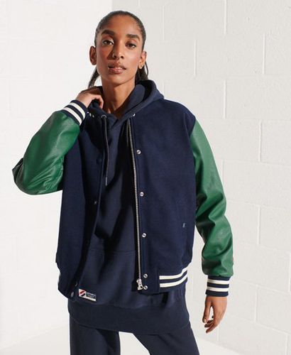 Women's Wool Varsity Baseball Jacket Navy / Dark Green/Deep Navy - Size: 12 - Superdry - Modalova