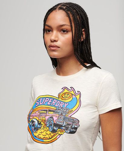 Damen Figurbetontes T-Shirt mit Neonfarbener Motorrad-Grafik - Größe: 36 - Superdry - Modalova